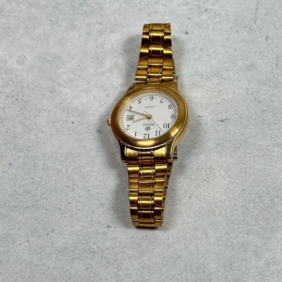 Royal London Watch Womens 28mm Gold Tone Quartz 30M WR Date New Battery - Picture 4 of 9